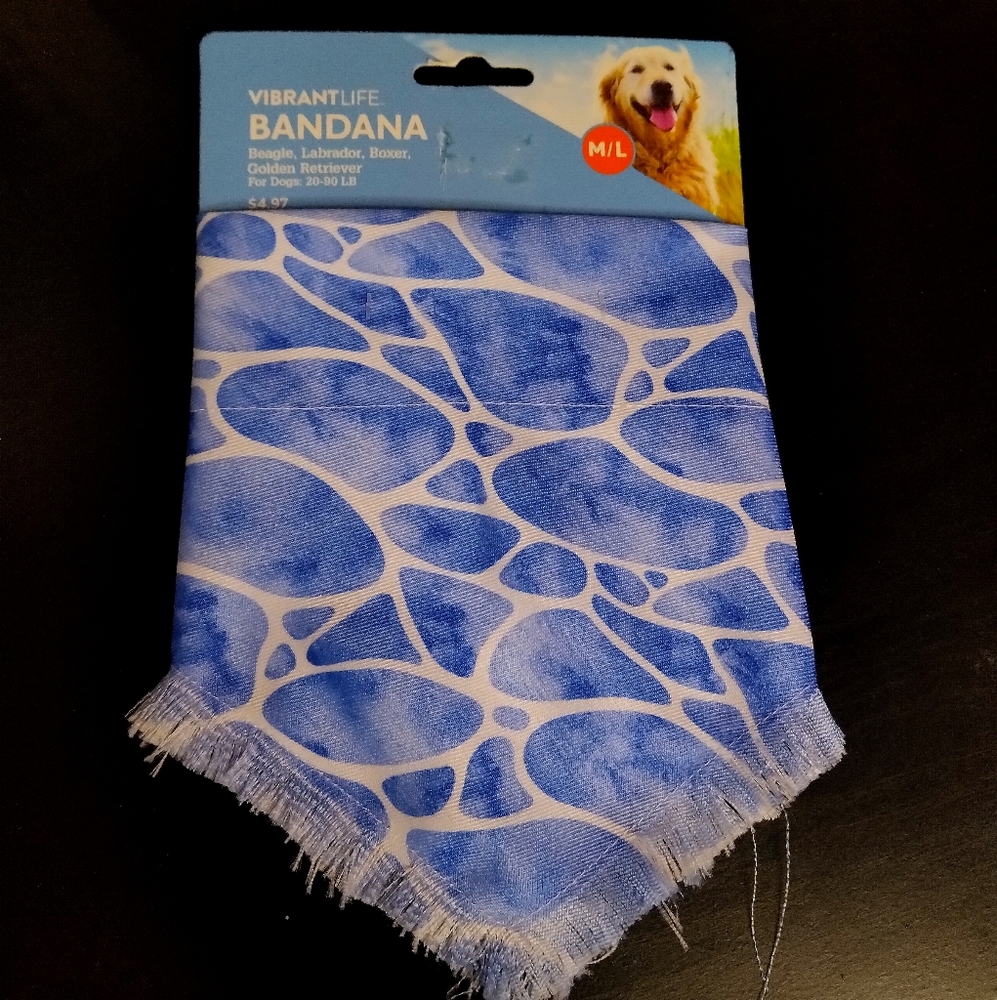Vibrant Life Water Print Blue and White Decorative Dog Bandana NWT